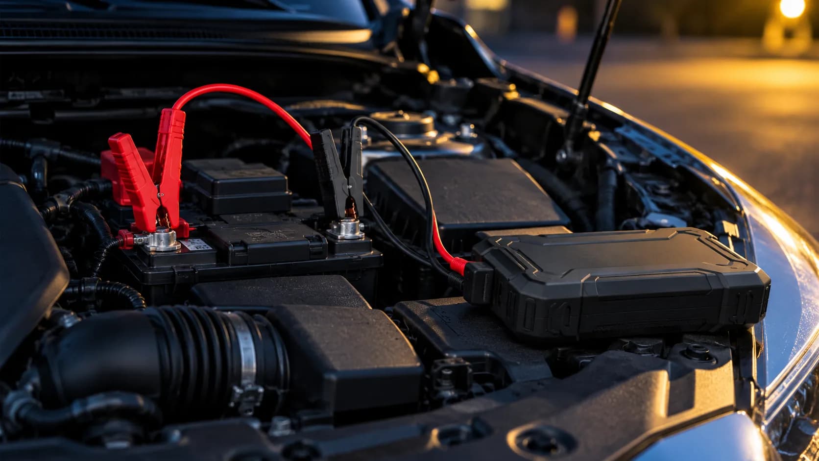 Portable jump starter connected to a vehicle battery